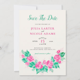 Save The Date Pétales de rose vert rose Fleurs Jardin Mariage