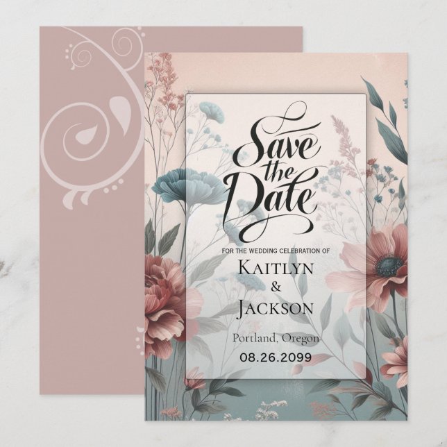 Save The Date Pétales et fleurs douces de sérénité (Devant / Derrière)
