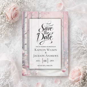 Save The Date Pétales givrés dans un mariage en forêt hivernale