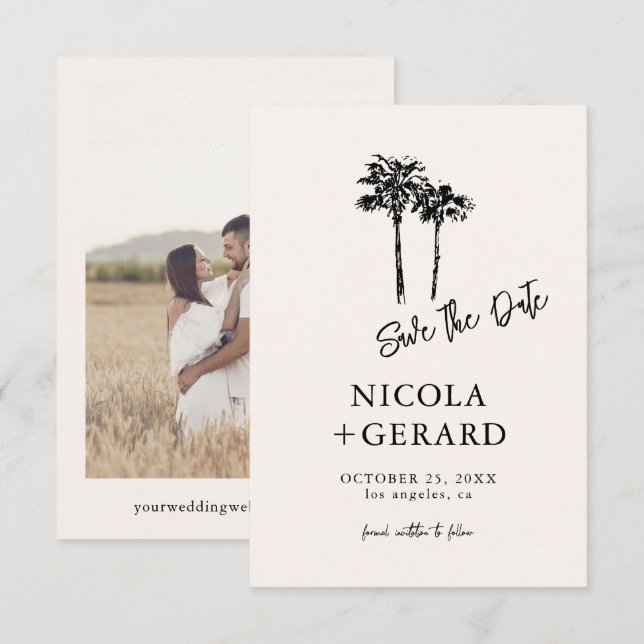 Save The Date Petit Mariage Tropical tiré à la main (Devant / Derrière)