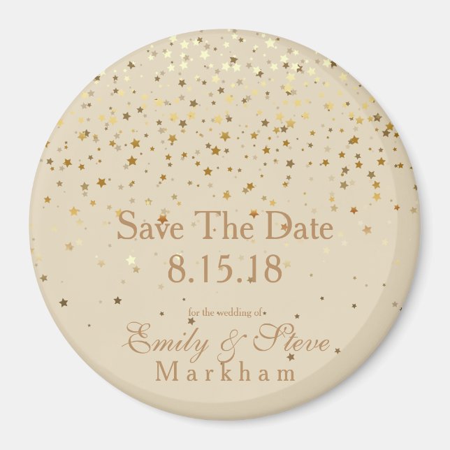 Save the Date Petite Golden Stars Magnet-Beige Magnet (Vorne)