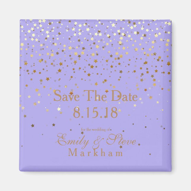 Save the Date Petite Golden Stars Magnet-Lavender Magnet (Vorne)