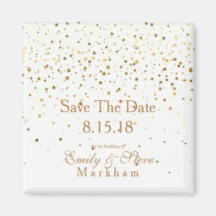 Save the Date Petite Golden Stars Magnet-White Magnet