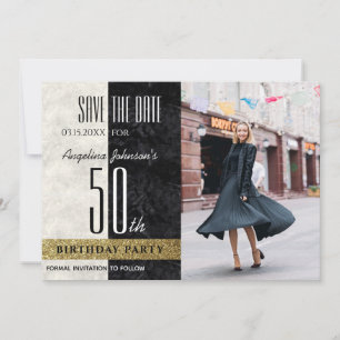 Save The Date Photo 50e anniversaire élégant or noir et blanc