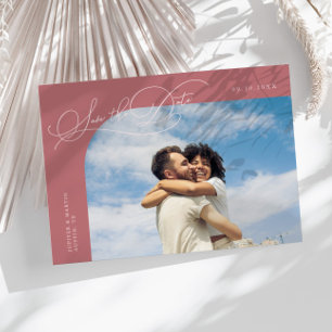 Save The Date Photo à encadré courbe rose avec écriture élégante