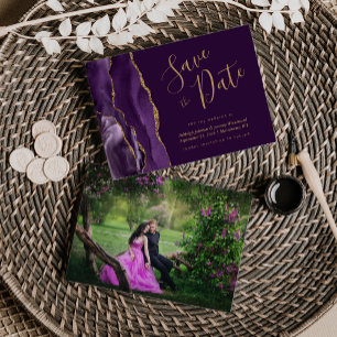 Save The Date Photo Agate Purple Gold Plum Enregistrer la date
