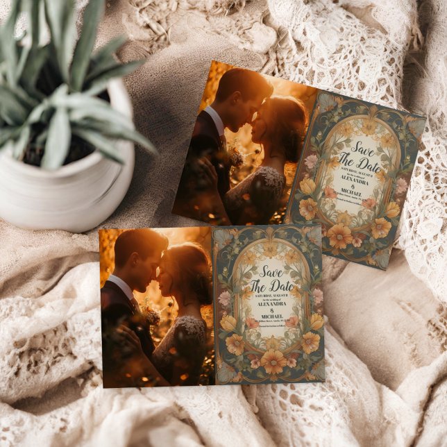 Save The Date Photo Antique Floral Art Nouveau Mariage (Créateur téléchargé)