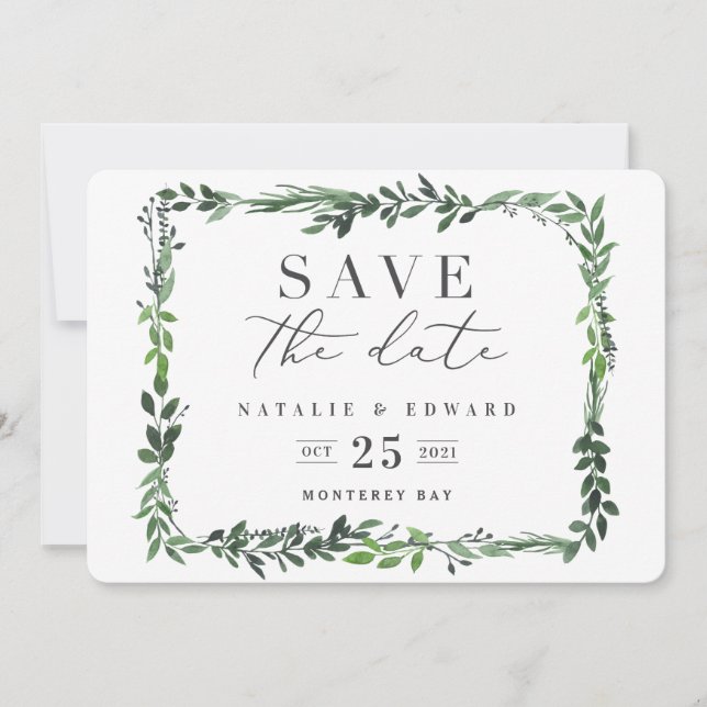 Save The Date photo aquarelle feuillue enregistrer la date (Devant)