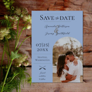 Save The Date Photo Arch Moderne Dusty Blue Enregistrer la dat