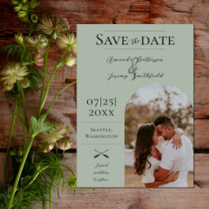 Save The Date Photo Arch Moderne Sage Vert Enregistrer la date