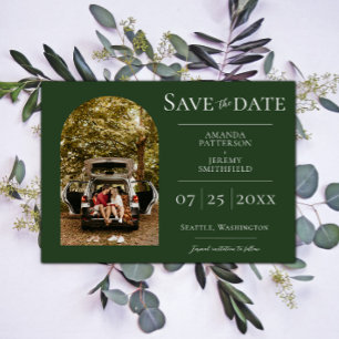 Save The Date Photo Arche simple Emerald Green Enregistrer la