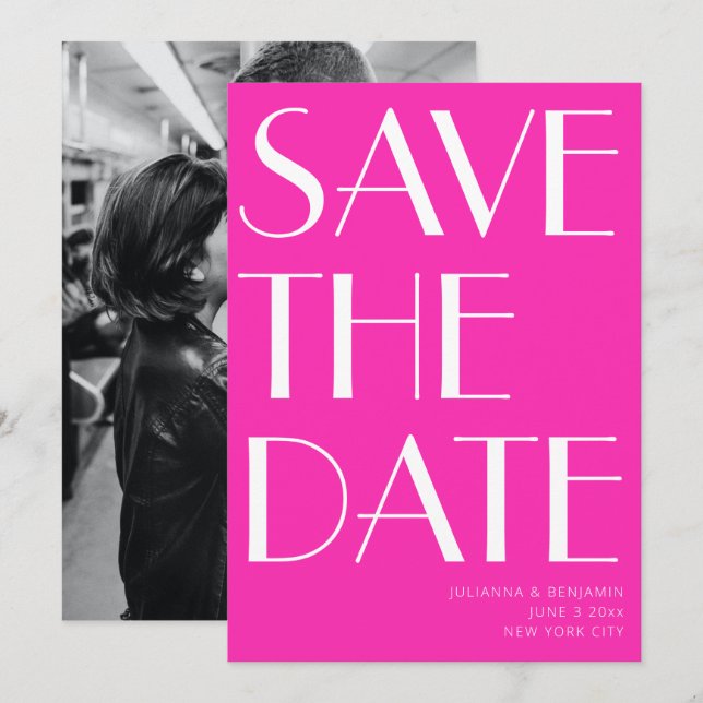 Save The Date Photo Art Déco Pink Hot Glam (Devant / Derrière)