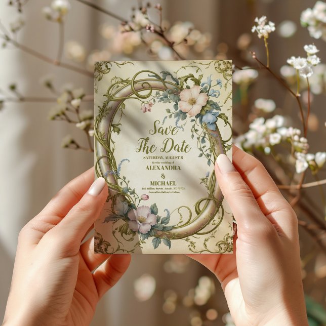 Save The Date Photo Art Nouveau Mariage Fleur sauvage (Créateur téléchargé)