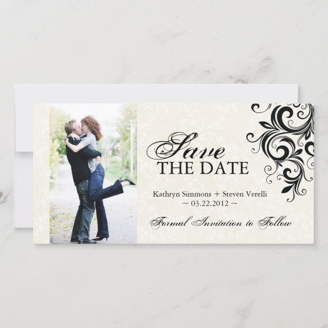 Save The Date Photo Black and Cream Enregistrer la date Invitati (Devant)