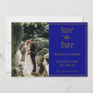 Save The Date Photo Bleu Marine Or Formal Élégant Mariage Sauver