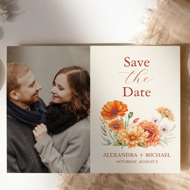 Save The Date Photo Bohemian Chic Floral Terracotta Mariage (Créateur téléchargé)