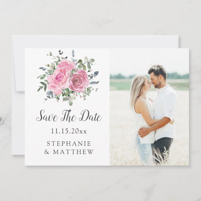 Save The Date Photo botanique de l'eucalyptus rose poussiéreux (Devant)
