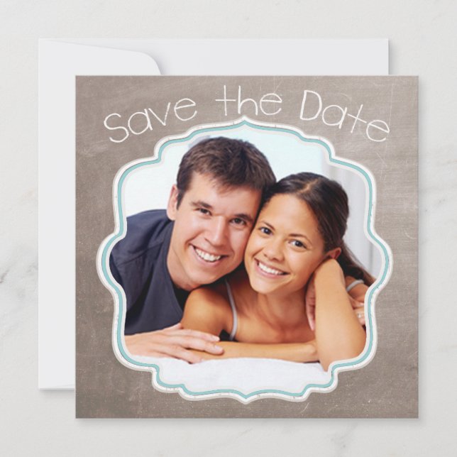 Save The Date Photo Brown et bleu Moderne Enregistrer la date (Devant)