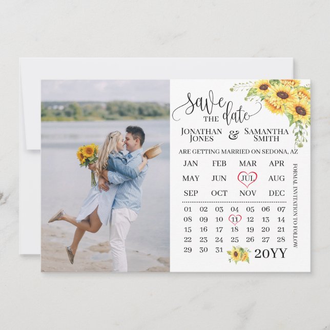 Save the Date Photo calendar sunflowers wedding Einladung (Vorderseite)
