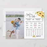 Save the Date Photo calendar sunflowers wedding Einladung<br><div class="desc">Photo Calendar Save the Date,  Wedding save the date,  sunflowers floral design. Romantic boho chic style. Add your own wording into the template,  to move hearts,  click on personalize and scroll down and click on "customize further"</div>
