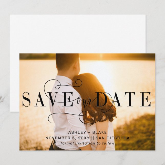Save The Date Photo Calligraphie manuscrite élégante (Devant / Derrière)