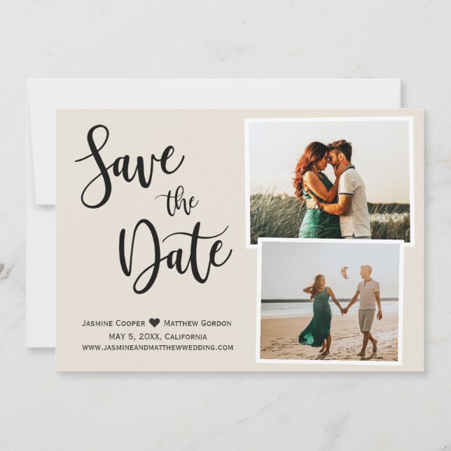 Save The Date Photo Calligraphie manuscrite élégante en ivoire m (Devant)