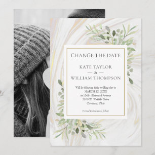 Save The Date Photo Changer la date Verdure Feuille Marble Swirl