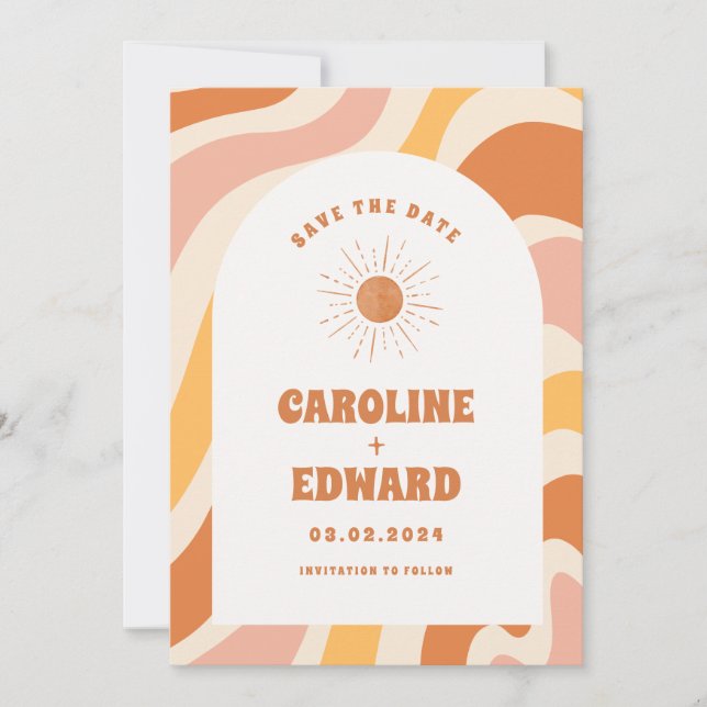 Save The Date Photo Code Qr Enregistrer La Date Rainbow Wavy Gro (Devant)