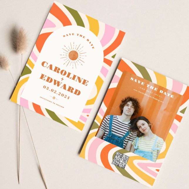 Save The Date Photo Code Qr Enregistrer la Date Vague Arc-en-cie (Créateur téléchargé)