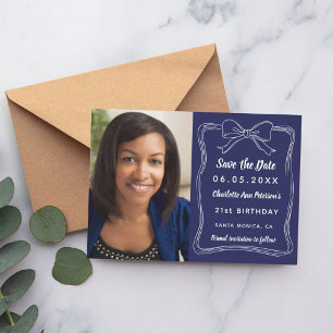 Save The Date photo d'anniversaire bleu marine dessinée à la mai