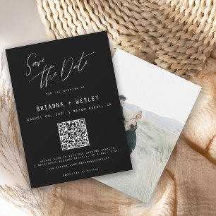 Save The Date Photo de code QR noir et blanc minimaliste moderne