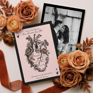 Save The Date Photo de cœur anatomique floral Halloween gothique