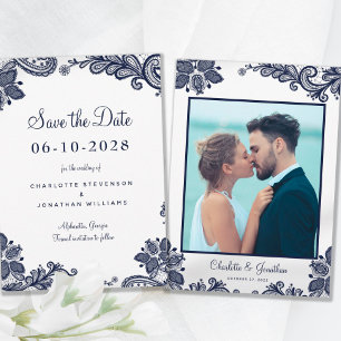 Save The Date Photo de fiançailles de mariage en dentelle élégan