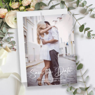 Save The Date Photo de fiançailles de mariage moderne manuscrit