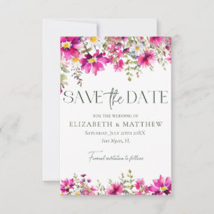 Save The Date Photo de fleurs sauvages élégantes rose vif pour m