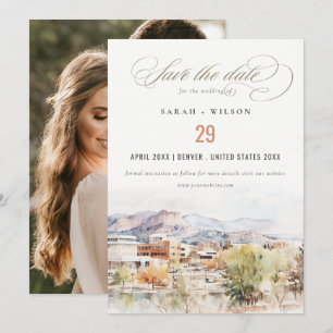 Save The Date Photo de mariage à l'aquarelle de Colorado Springs
