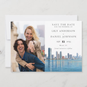 Save The Date Photo de mariage à l'aquarelle sur la ligne d'hori