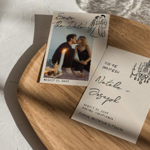Save The Date Photo de mariage amusant d'un couple moderne dessi