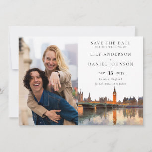 Save The Date Photo de mariage aquarelle sur la skyline de Londr