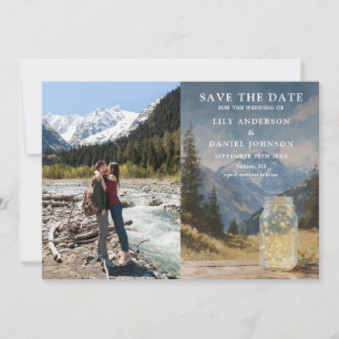Save The Date Photo de mariage au pot Mason montagne rustique aq