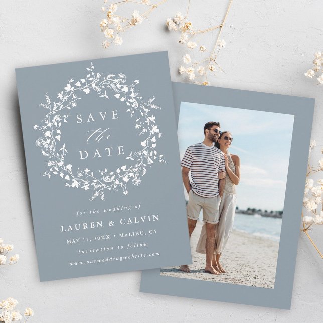 Save The Date Photo de mariage aux fleurs sauvages Bohème Modern (Front & Back)
