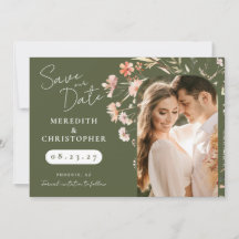 Photo de mariage aux fleurs sauvages bohèmes verte