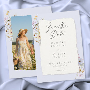 Save The Date Photo de mariage aux fleurs sauvages romantiques b