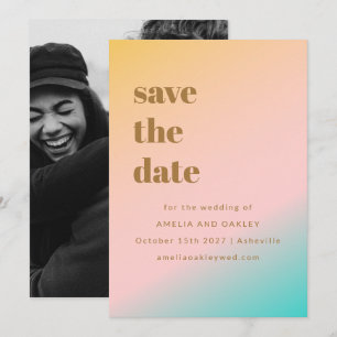 Save The Date Photo de mariage avec typographie ombrée en pêche 