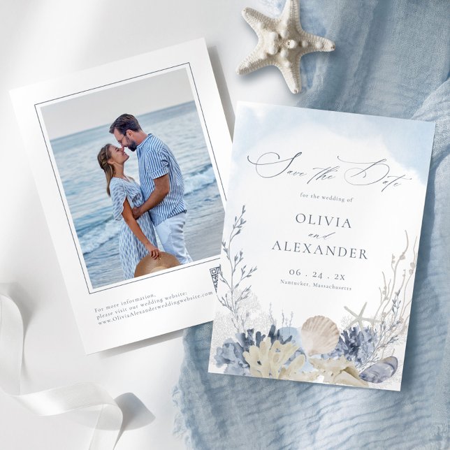 Save The Date Photo de mariage bohème à l'aquarelle sur la plage (Créateur téléchargé)