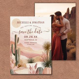 Save The Date Photo de mariage bohème aquarelle désert cactus