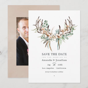 Save The Date Photo de mariage bohème en coton et eucalyptus