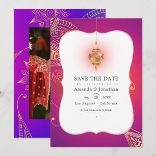 Save The Date Photo de mariage bollywood arabe à feuille d'or