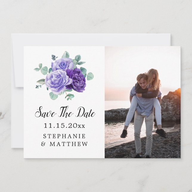 Save The Date Photo de mariage botanique d'eucalyptus à fleurs v (Devant)