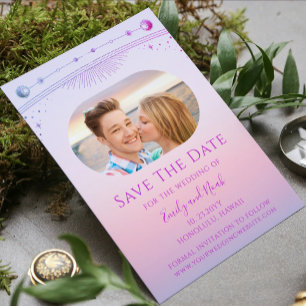Save The Date Photo de mariage céleste rose violet